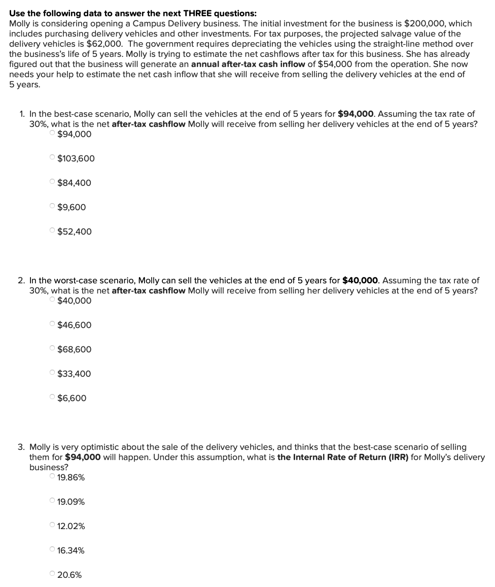 Use the following data to answer the next THREE questions: Molly