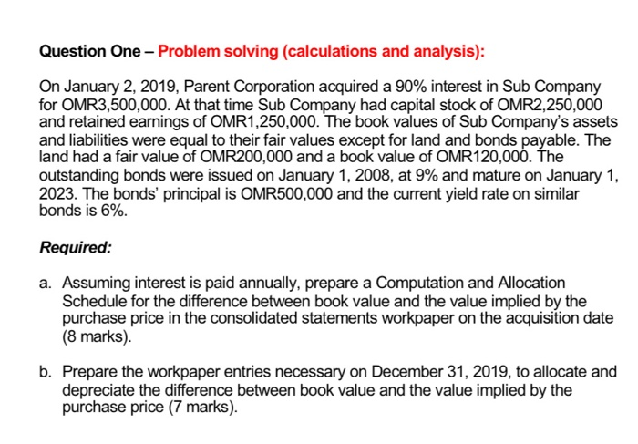  Question One - Problem solving (calculations and analysis): On January 2,