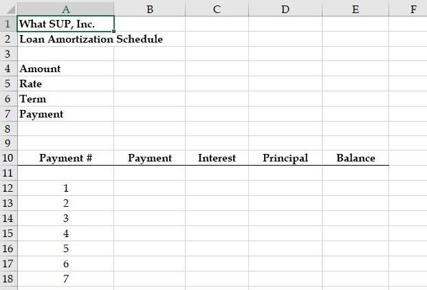 Create a new What SUP Loan Amortization Schedule. Using the ch5-03 file