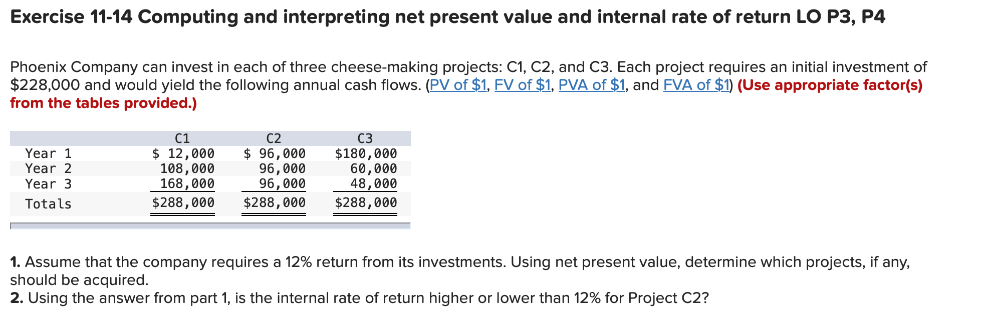  Exercise 11-14 Computing and interpreting net present value and internal rate