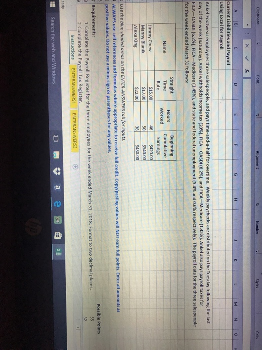  Please help finish this excel project. The blue boxes in the