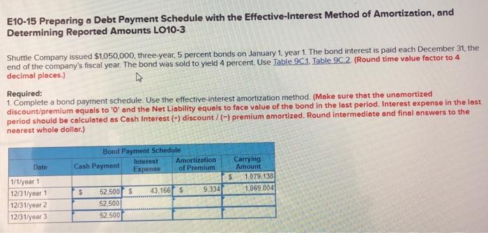 E10-15 Preparing a Debt Payment Schedule with the Effective-Interest Method of Amortization,