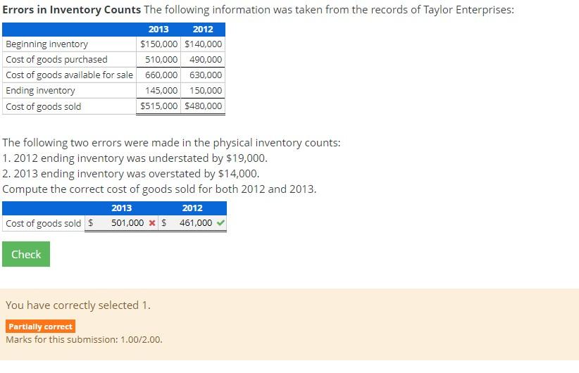  Errors in Inventory Counts The following information was taken from the