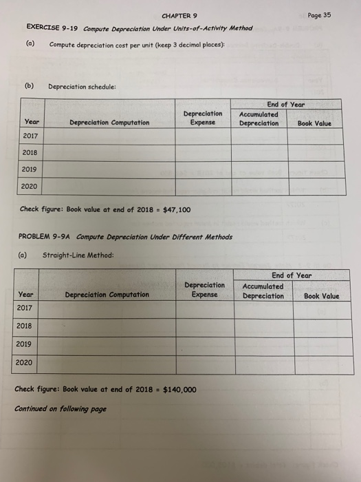  CHAPTER 9 Poge 35 EXERCISE 9-19 Compute Depreciation Under Units-of-Activity Method