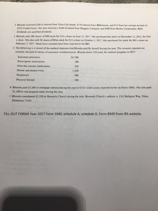 information to complete Rhondsa Hil's 2017 federal income tax return. If any