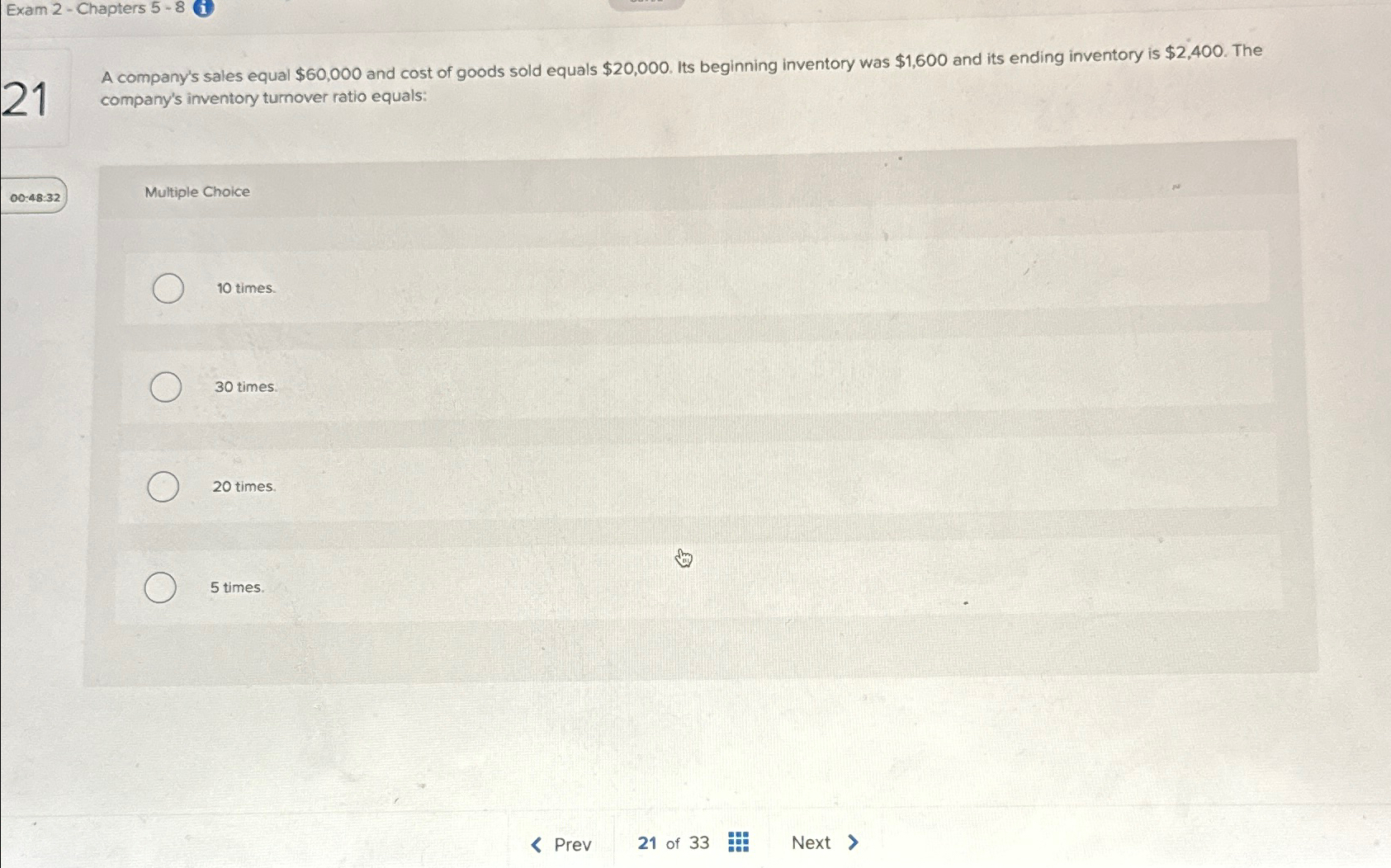  Exam 2- Chapters 5-8(i A company's sales equal $60,000 and cost