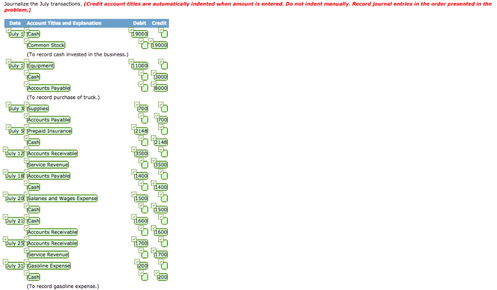 Maids Cleaning Service on July 1, 2019. During July, the company completed