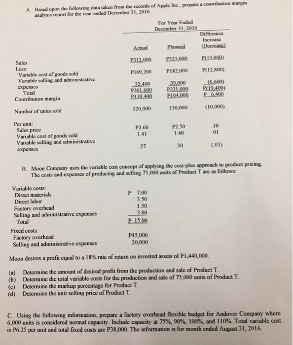 A. Based upon the following data taken from the records of