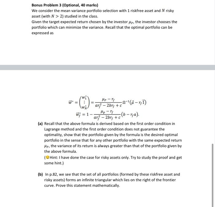 Please Help!!!! Bonus Problem 3 (Optional, 40 marks) We consider the mean
