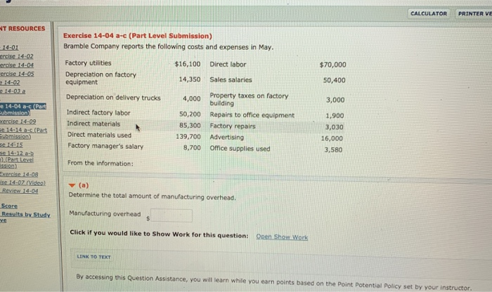  CALCULATOR PRINTER VE NT RESOURCES Exercise 14-04 a-c (Part Level Submission)