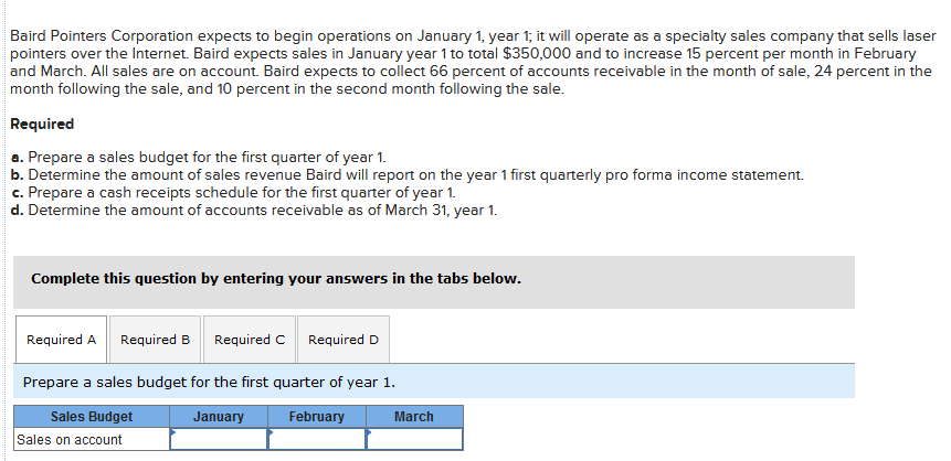  Baird Pointers Corporation expects to begin operations on January 1, year