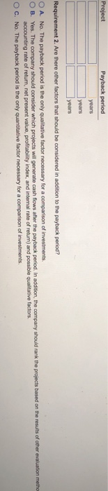 the projects from most desirable to least desirable based on payback. Are