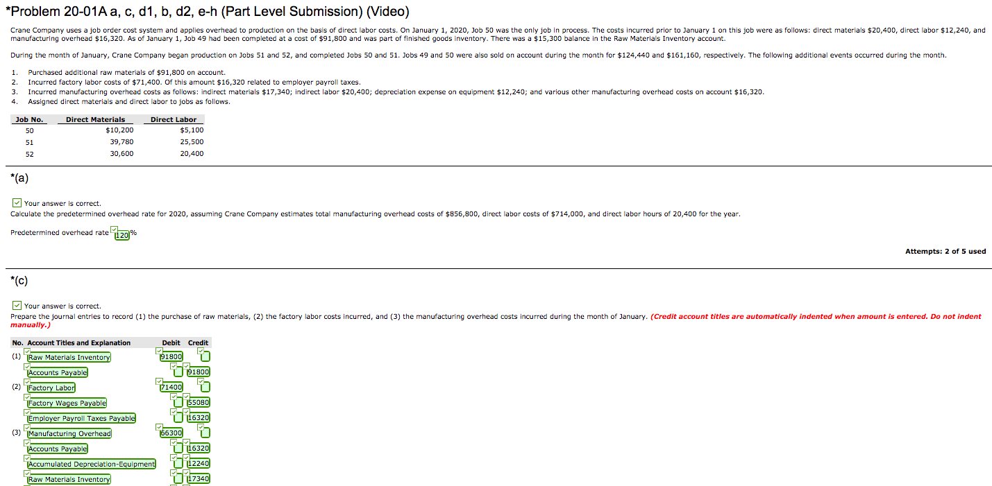 *Problem 20-01A a, c, d1, b, d2, e-h (Part Level Submission)
