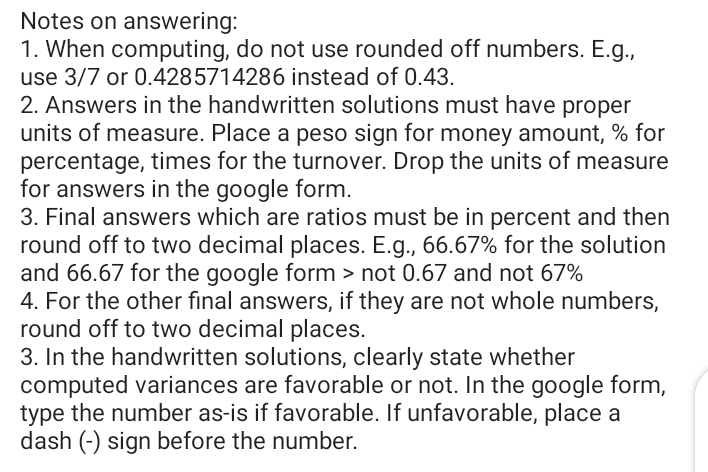  Notes on answering: 1. When computing, do not use rounded off