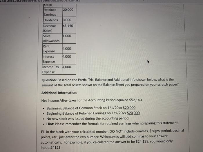 your scratch paper based on the following Partial Adjusted Trial Balance. Use
