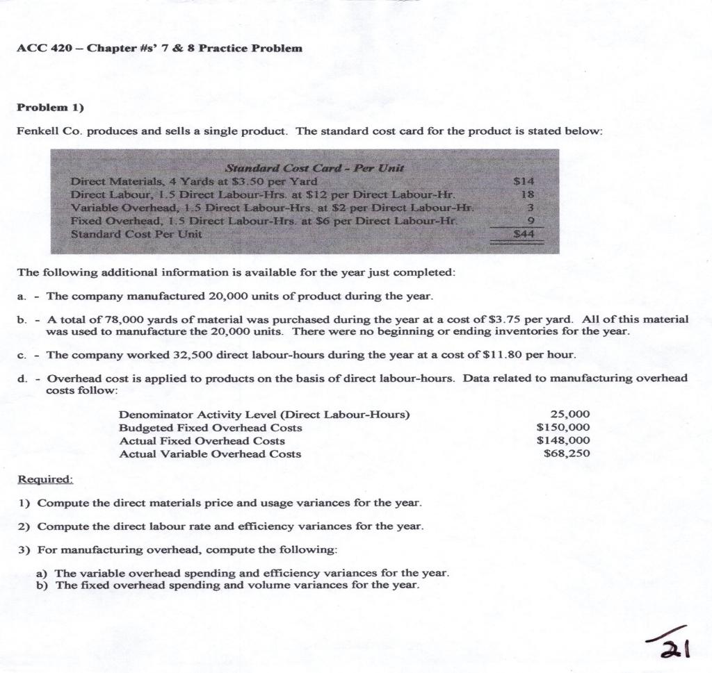  ACC 420 - Chapter #s' 7 & 8 Practice Problem Problem
