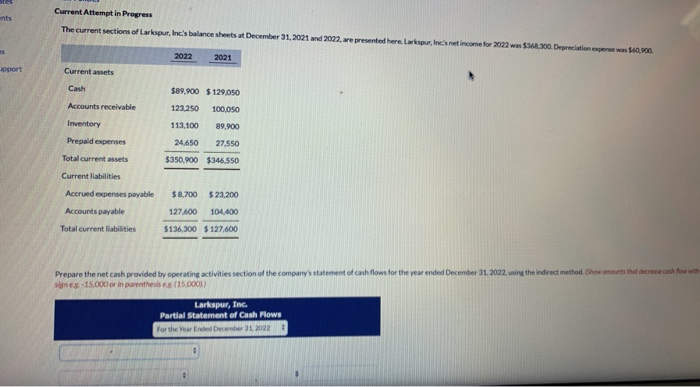  Current Attempt in Progress The current sections of Larkspur, Inc.'s balance