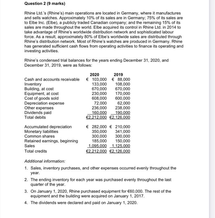  this is all the question Question 2 (9 marks) Rhine Ltd.'s