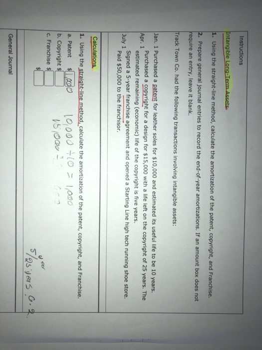 intangible Long-Terrmi Assets Instructions Intangible Long-Term Assets 1. Using the straight-line method,