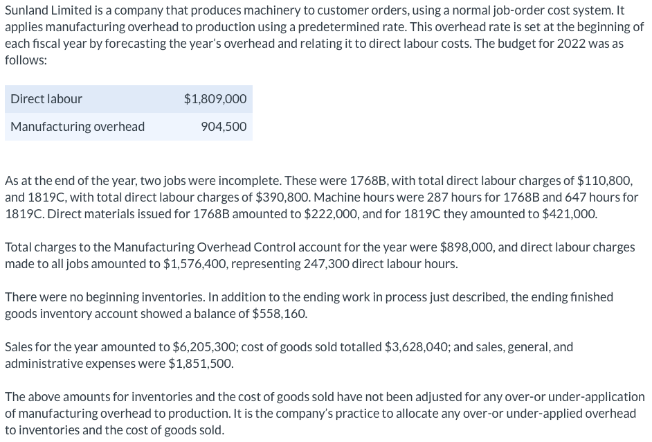Please answer part c) and show all the steps Sunland Limited is