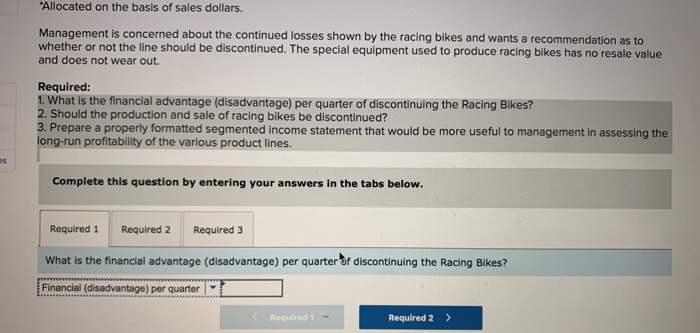 Company manufactures three types of bicycles--a dirt bike, a mountain bike, and