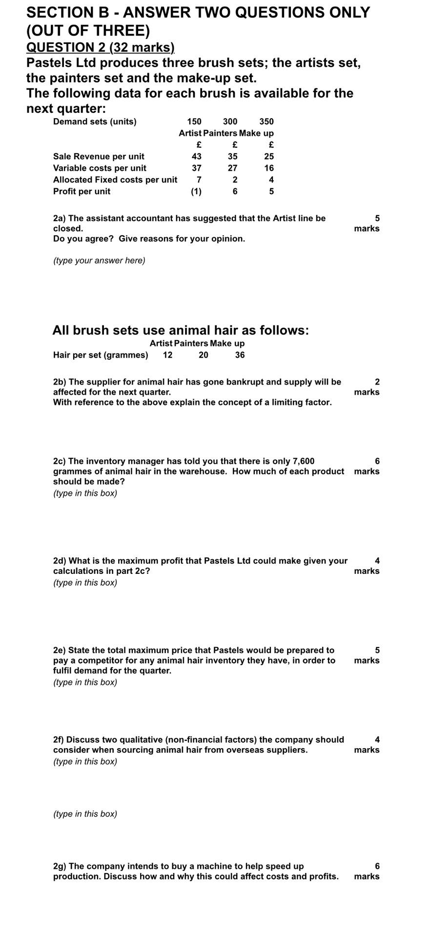 SECTION B - ANSWER TWO QUESTIONS ONLY (OUT OF THREE) QUESTION