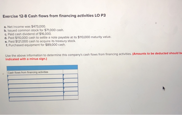  Exercise 12-8 Cash flows from financing activities LO P3 a. Net