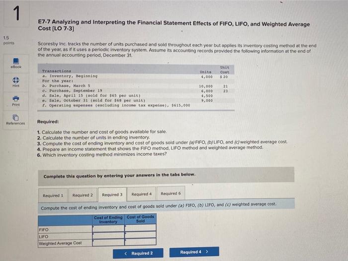  1 E7-7 Analyzing and Interpreting the Financial Statement Effects of FIFO,