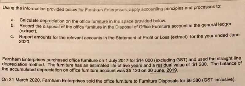 gst rate is 10% Using the information provided below for Famsham
