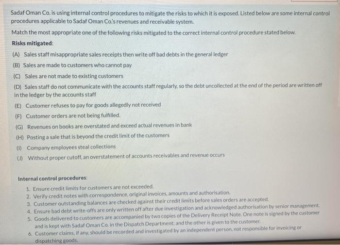  Sadaf Oman Co. is using internal control procedures to mitigate the