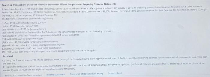  Analyzing Transactions Using the Financial Statement Effects Template and preparing Financial