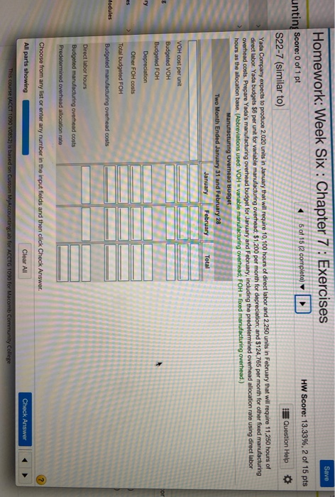  Save Homework: Week Six : Chapter 7 : Exercises unting Score: