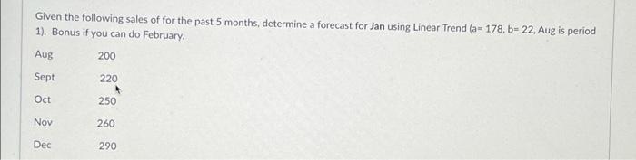 the last several problems and why? Given the following sales of for