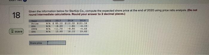  18 Given the information below for StartUp Co., compute the expected