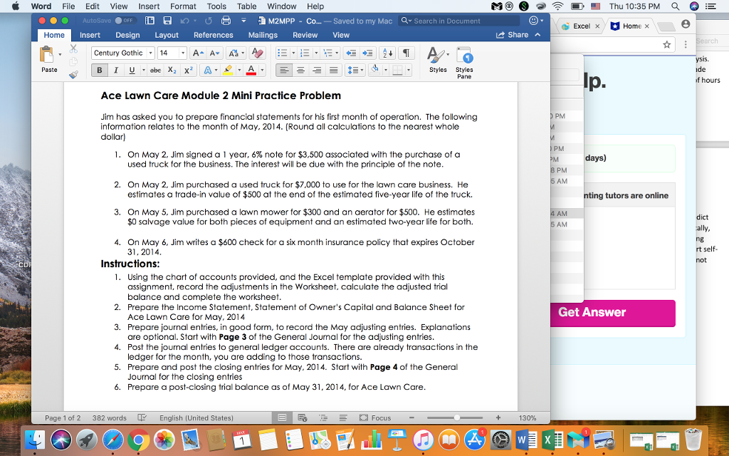  N@ @ @ 1 Thu 10:35 PM Q = Excel X