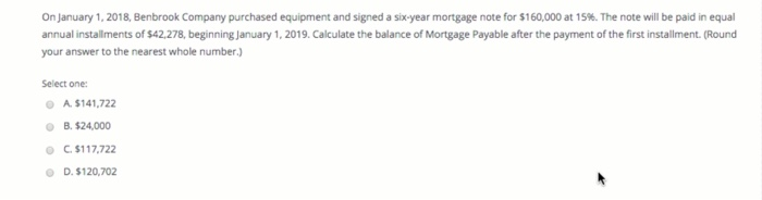  On January 1, 2018, Benbrook Company purchased equipment and signed a