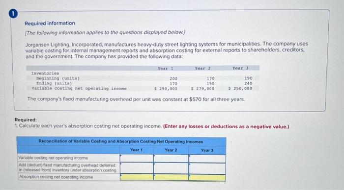 Question 1: Question 2: Required information [The following information applies to the
