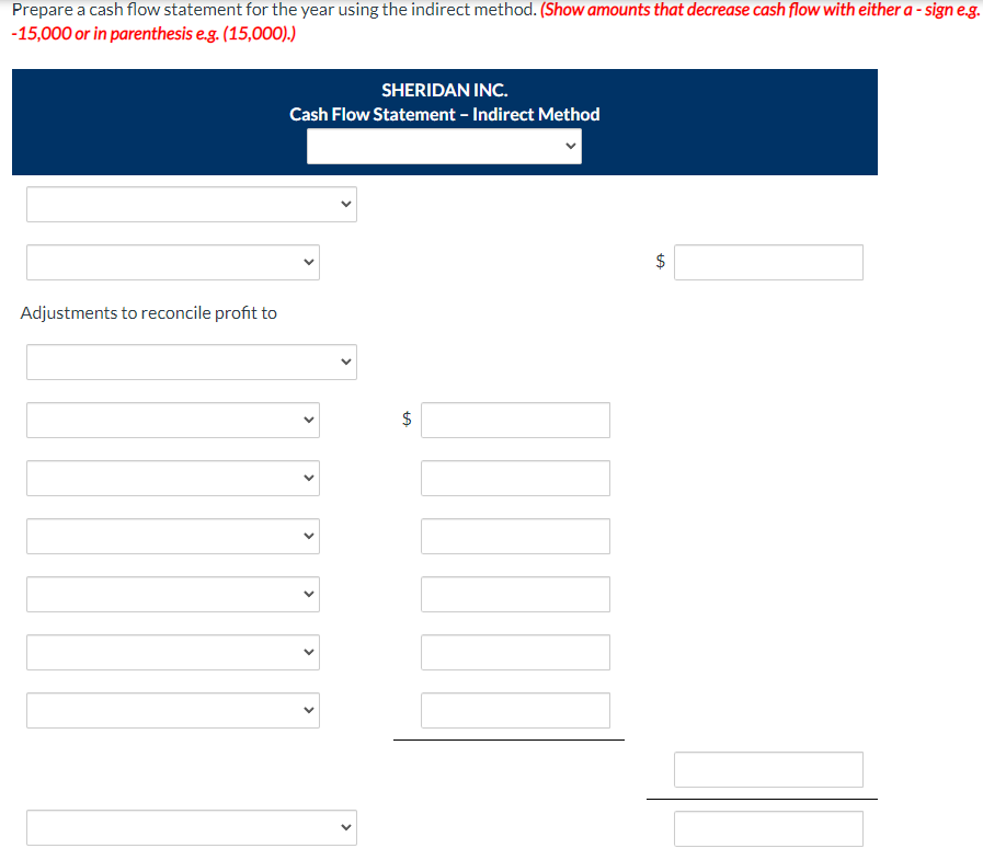 Presented below is the comparative balance sheet for Sheridan Inc., a private
