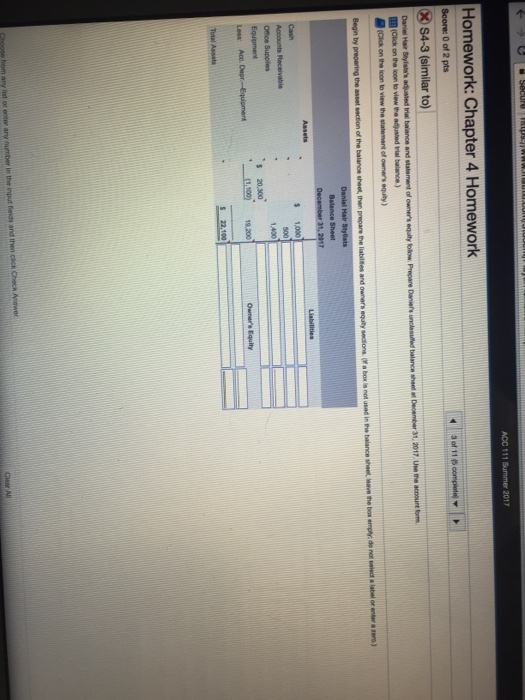 S43 Accounting math problem. Please answer in format shown. 2017 Homework: