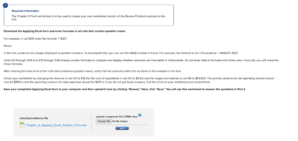  Required information The Chapter 9 Form worksheet is to be used