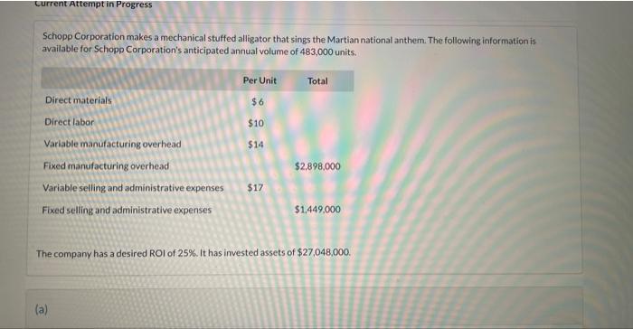  Current Attempt in Progress Schopp Corporation makes a mechanical stuffed alligator