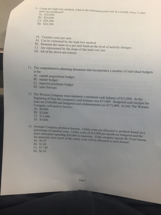  Using the high-low method, what is the estimated total cost in