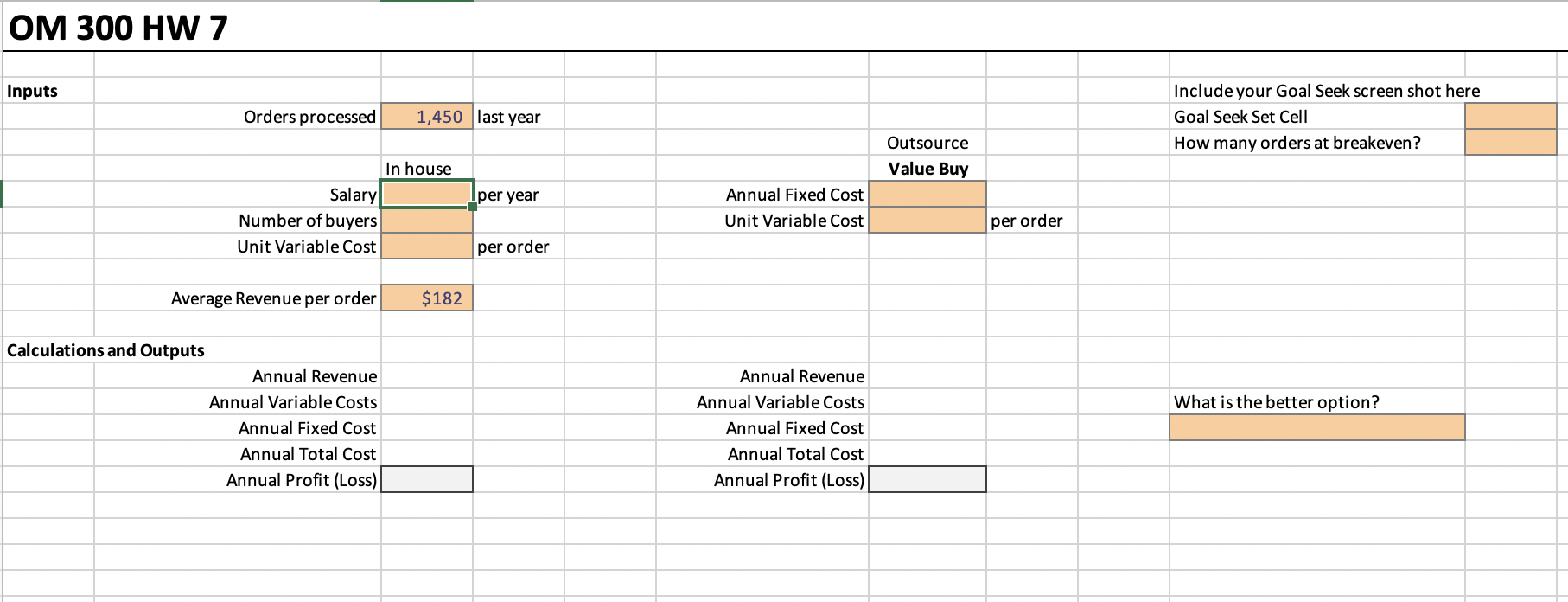 following problems (You must use the HW7 Starting File" for credit) Problem