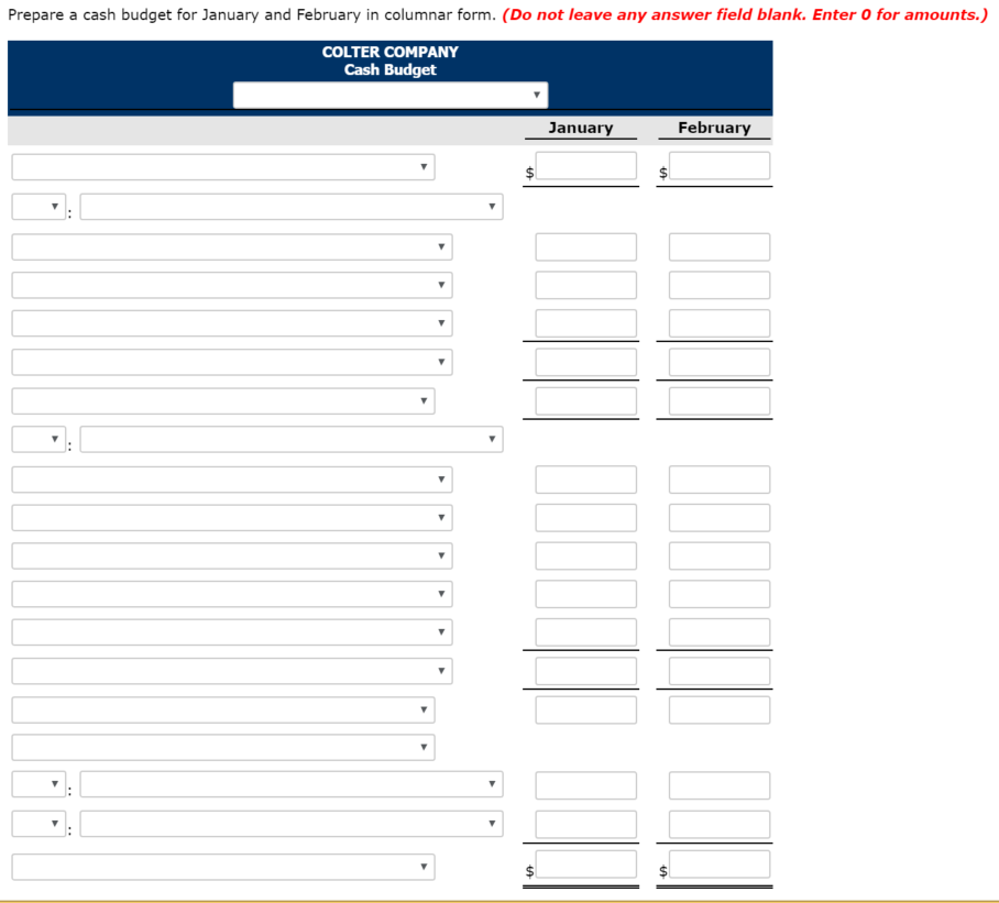 budgets for 2017 are as follows: January February Sales $427,680 $475,200 Direct
