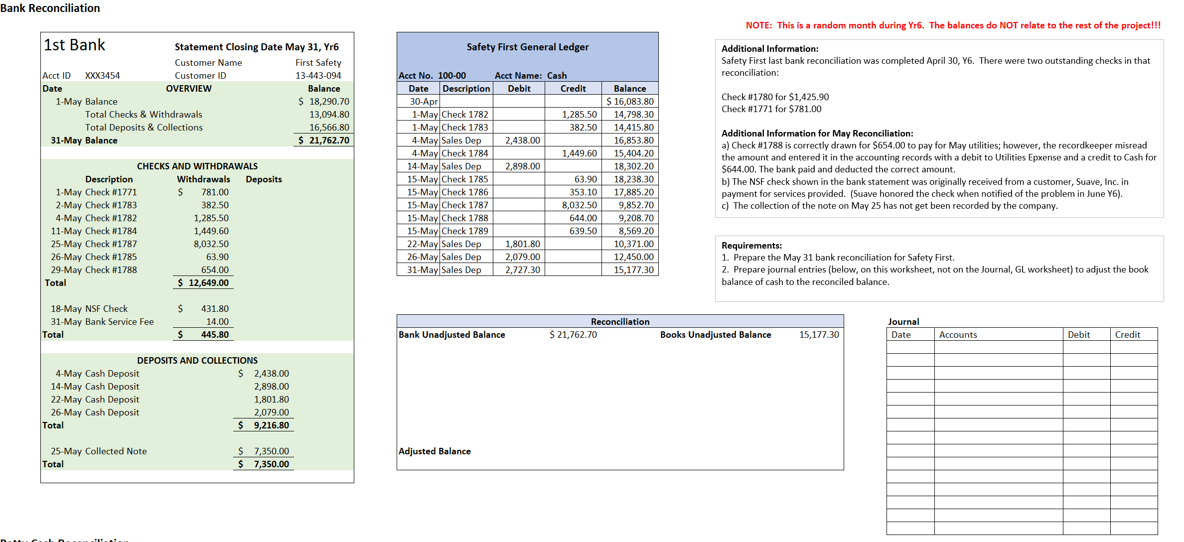  Bank Reconciliation NOTE: This is a random month during Yr6. The