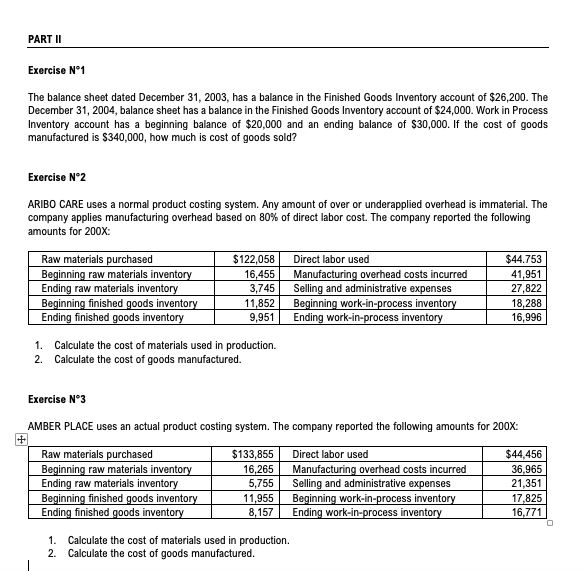 PART II Exercise N1 The balance sheet dated December 31, 2003,