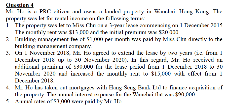 All amounts are stated in HK$, unless otherwise specified Question 4