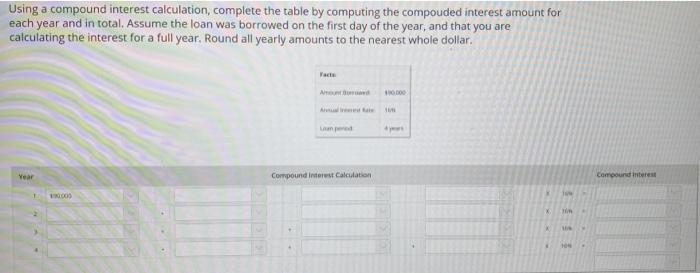  Using a compound interest calculation, complete the table by computing the