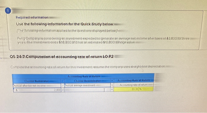  Required information Use the following information for the Quick Study below.