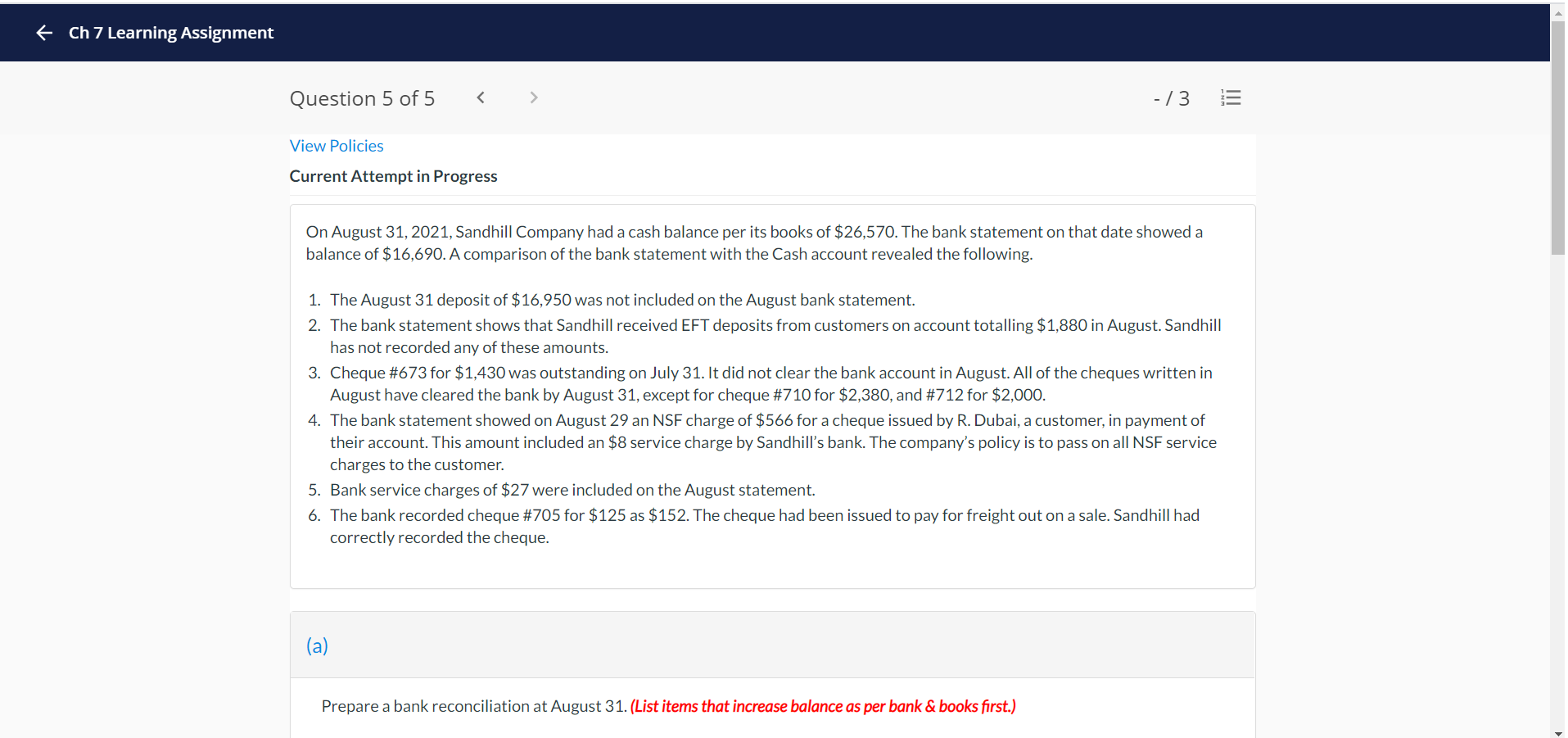 f Ch 7 Learning Assignment Question 5 of 5 -73 III